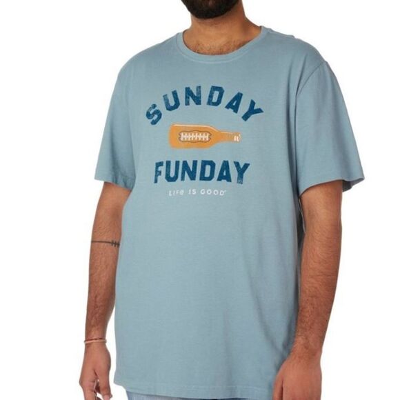 LIFE IS GOOD MEN’S MEDIUM Sunday Fun Day Print Logo Solid T-Shirt - Picture 5 of 8